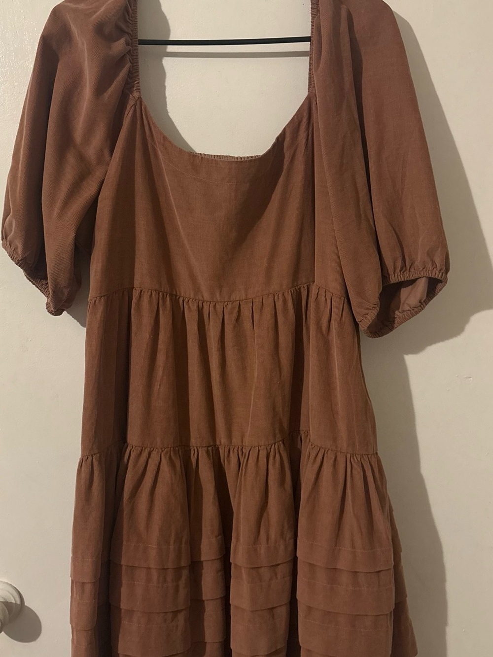 For Brown Puff Sleeve Tiered Mini Dress - Women Tops